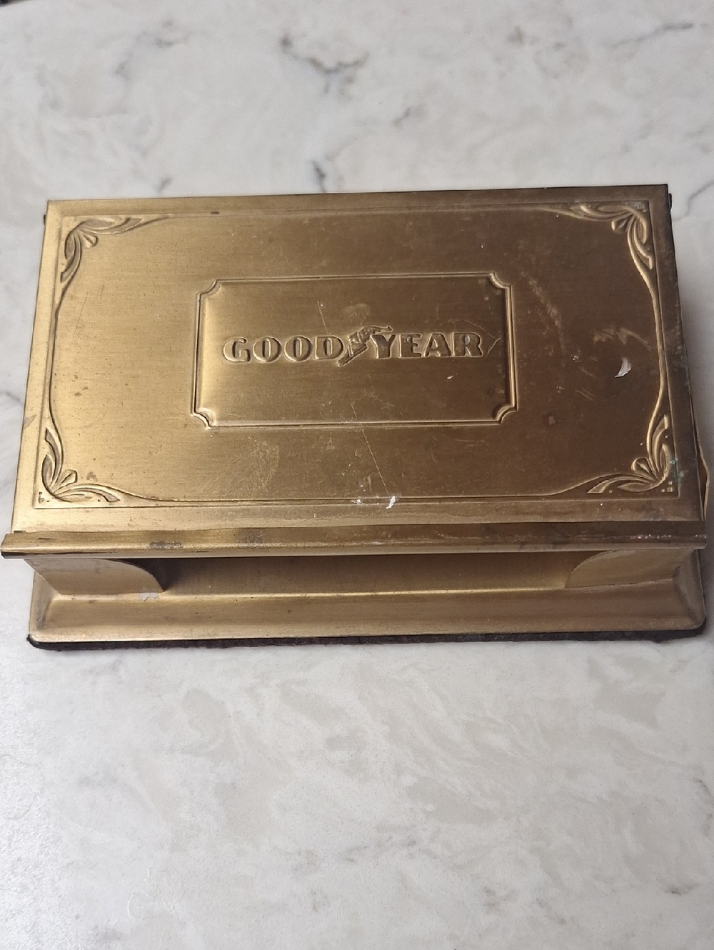 Antique "GOODYEAR" brass Note Pad Holder. Hinged,   And Collectable